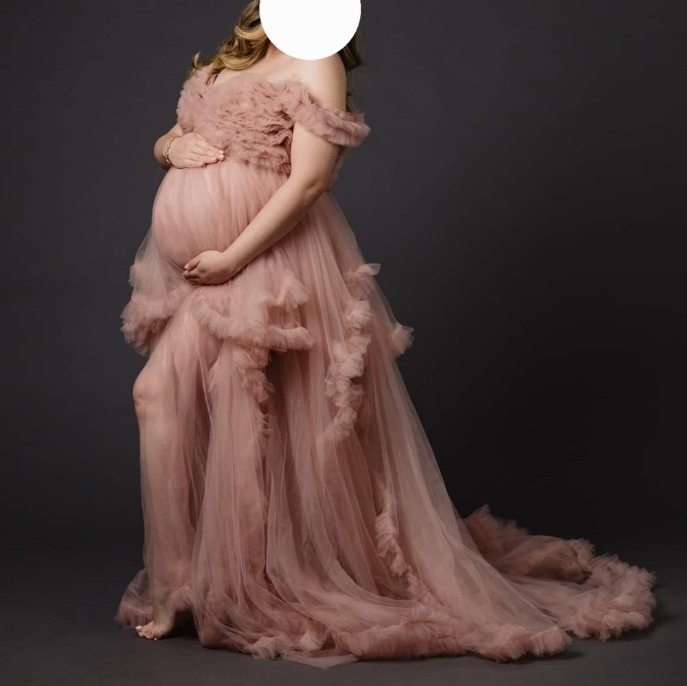 Dusty Rose pink Maternity Photo shoot gown ruffle dress for pictures size Large